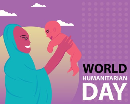 illustration vector graphic of a woman holding a baby, perfect for international day, world humanitarian day, celebrate, greeting card, etc.