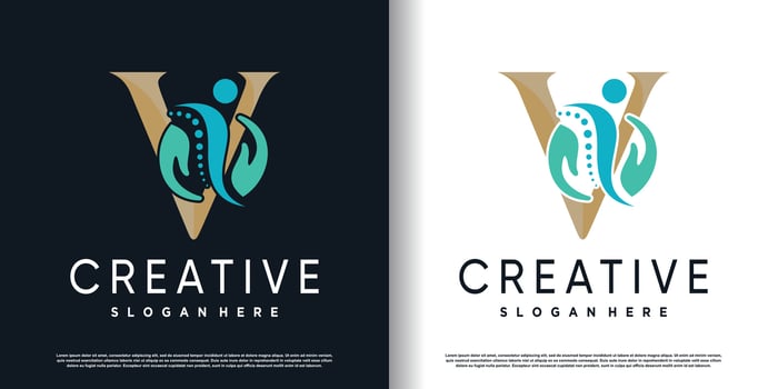 initial v logo design with creative and massage concept premium vector