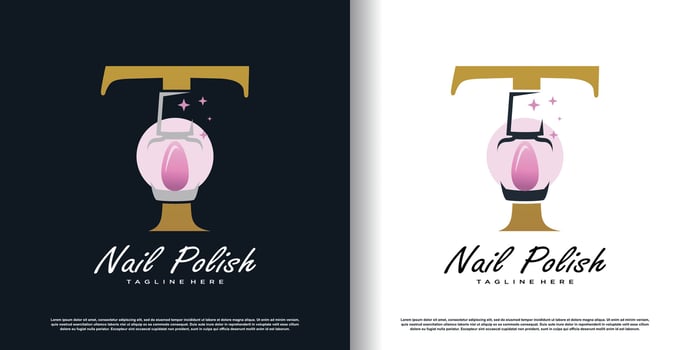 initial letter T logo design template with nail polish icon and creative concept premium vector