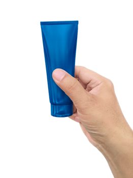Hand holding Cosmetic plastic tube, transparent background png