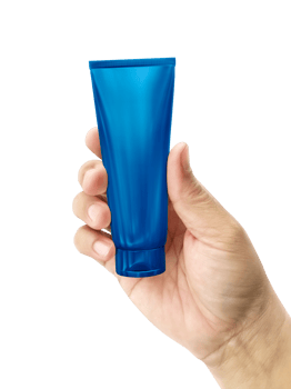 Hand holding Cosmetic plastic tube, transparent background png