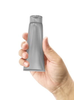 Hand holding Cosmetic plastic tube, transparent background png