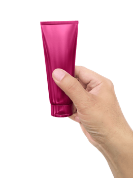 Hand holding Cosmetic plastic tube, transparent background png