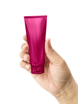 Hand holding Cosmetic plastic tube, transparent background png