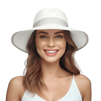 Beautiful girl with sunglasses and summer hat smiling isolated. Illustration png