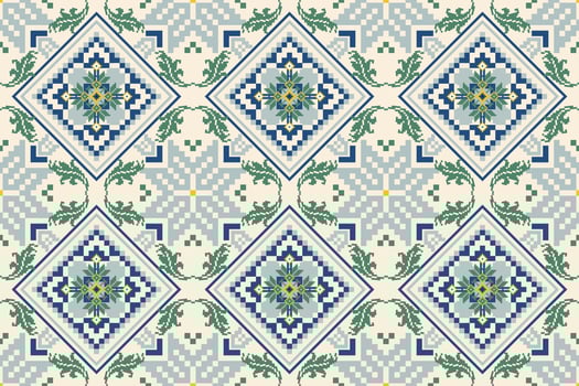 Floral Cross Stitch Embroidery on white background.geometric ethnic oriental seamless pattern traditional.Aztec style abstract vector illustration.design for texture,fabric,clothing,wrapping,tile.