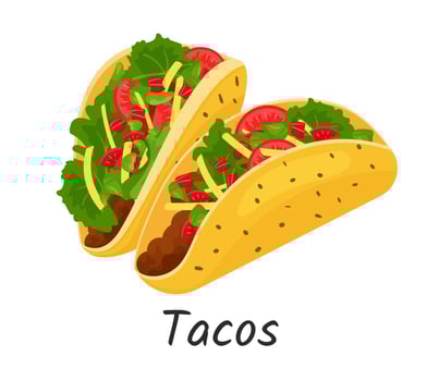 Taco with meat and vegetables mexican traditional food. Mexican food  tortilla with filling. Vector illustration Isolated on white background