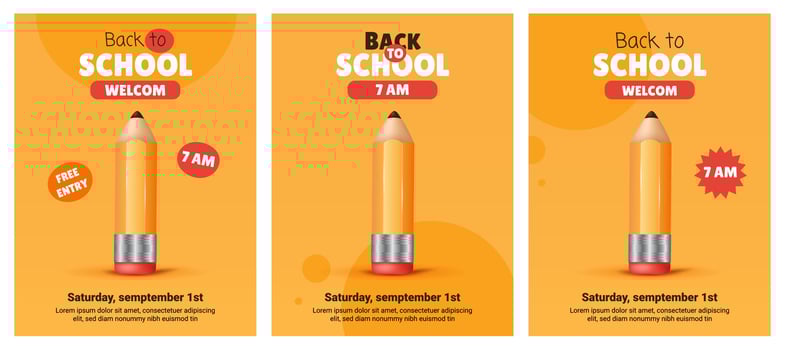 Back to school set flyer template vector. Wooden realistic pencil with rubber wash. Poster design for start of new school year vector illustration