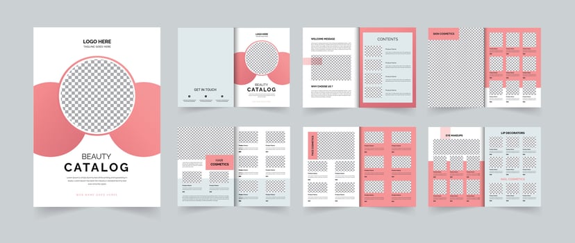 Beauty Catalog design or Cosmetics catalog template design 12 Pages vector