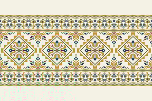 Floral Cross Stitch Embroidery on white background.geometric ethnic oriental pattern traditional.Aztec style abstract vector illustration.design for texture,fabric,clothing,wrapping,decoration,scarf.