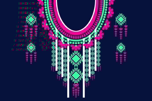 ethnic collar lace pattern traditional on black background. Necklace embroidery abstract vector illustration. Designs for fashion, fashion men, fashion women, kaftan, collar pattern, necklace pattern