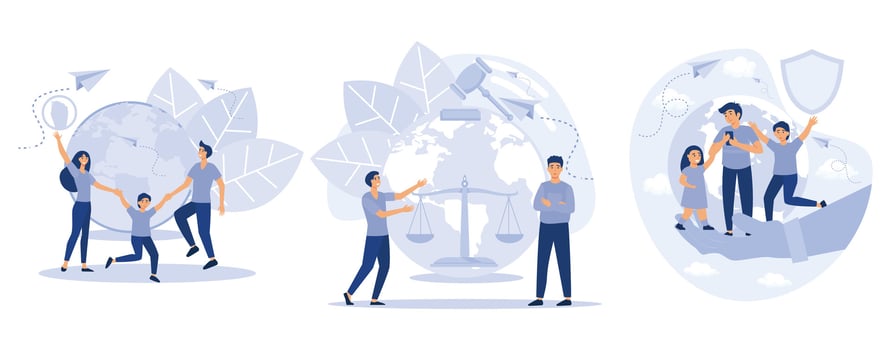 Young people rights protection concept, Youth rights and empowerment, child protection, take action, improve life quality, involvement, set flat vector modern illustration