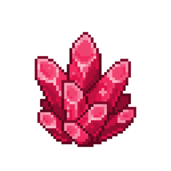 An 8-bit retro-styled pixel-art illustration of a red cartoon glowing crystal icon. png