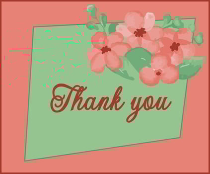 Watercolor Blush Peach Flowers Bouquet with Greenery Floral Framed Thank you card vector