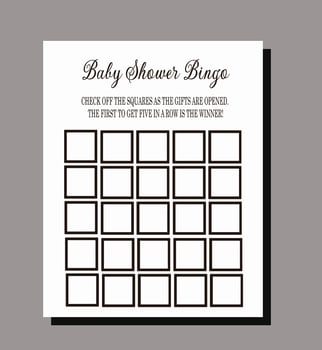 Baby Shower Bingo Simple Black and White Game vector