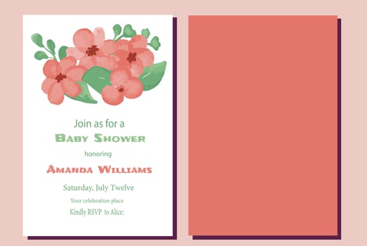 Blush Peach Pink Flowers and Greenery Floral Baby Shower Invitation vector