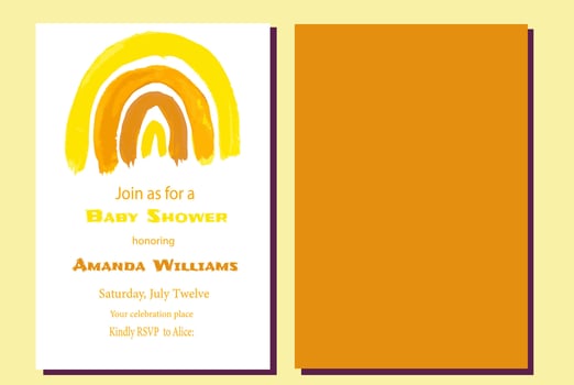 Boho Rainbow Yellow Sunshine Baby Shower Invitation vector