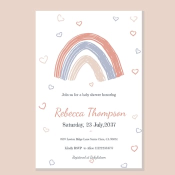 Retro Boho Rainbow and Hearts Baby Shower Invitation vector