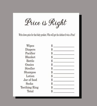 Simple Black Baby shower Price is Right game vector