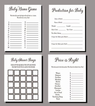 Baby Shower Simple Black and White 4 Games Bundle vector