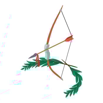 Hunter bow icon isometric vector. Wooden hunter bow with arrow and green branch vector