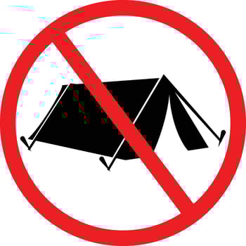 No Camping Tents Allowed Here in this Area. Restriction Sign vector