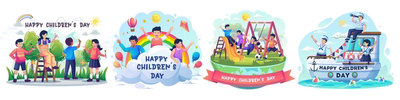 Illustration Set of Children's day. Flat style vector illustration