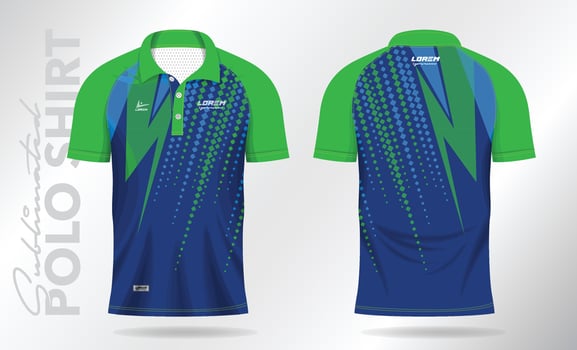 blue green sublimation Polo Shirt mockup template design for badminton jersey, tennis, soccer, football or sport uniform vector