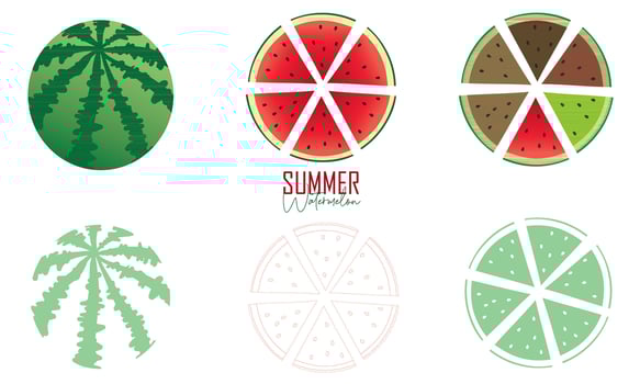 Fresh and juicy whole watermelons and slices vector
