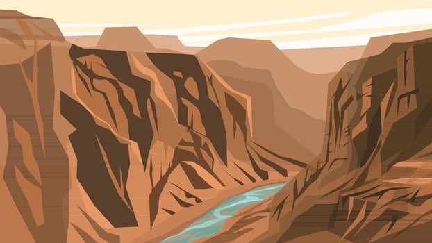 Grand canyon vector landscape illustration with river