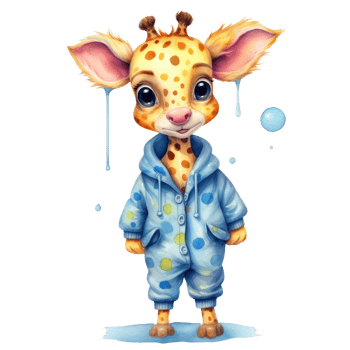 watercolour Giraffe dressed in clothes . png
