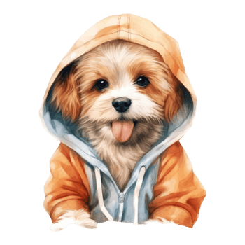 watercolour puppy dog dressed in clothes . png