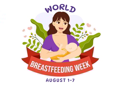 World Breastfeeding Week Vector Illustration of Feeding of Babies with Milk from a Womans Breast in Flat Cartoon Hand Drawn Templates
