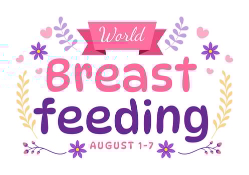 World Breastfeeding Week Vector Illustration of Feeding of Babies with Milk from a Womans Breast in Flat Cartoon Hand Drawn Templates