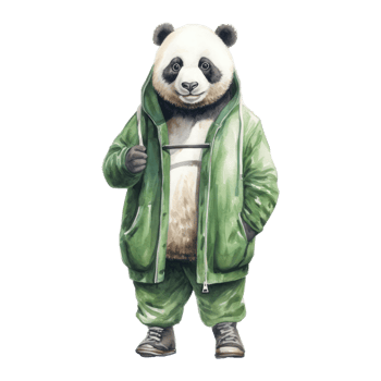watercolour panda dressed in clothes . png