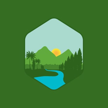 Forest and mountains illustration with minimalistic design. vector