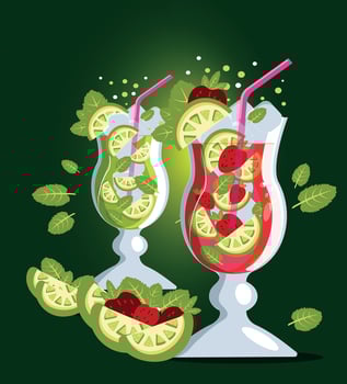 SUMMER, MOJITO, DRINK, COCKTAIL, SEA, RESTAURANT, STRAWBERRY vector