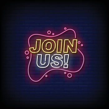 Neon Sign join us with brick wall background vector