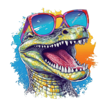 watercolor crocodile wearing sunglasses . png