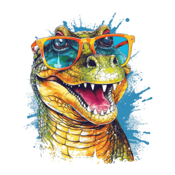 watercolor crocodile wearing sunglasses . png