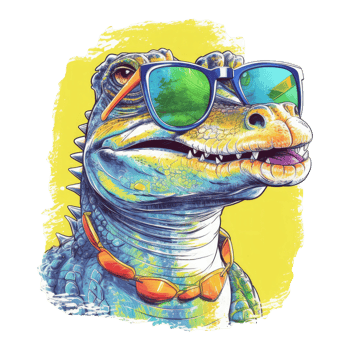 watercolor crocodile wearing sunglasses . png