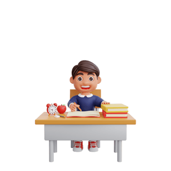 3d cute character learning in class Back to school concept png
