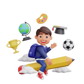 3d cute character flying up on a pencil Back to school concept png
