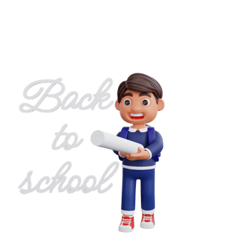 3d cute character writing with chalk Back to school concept png