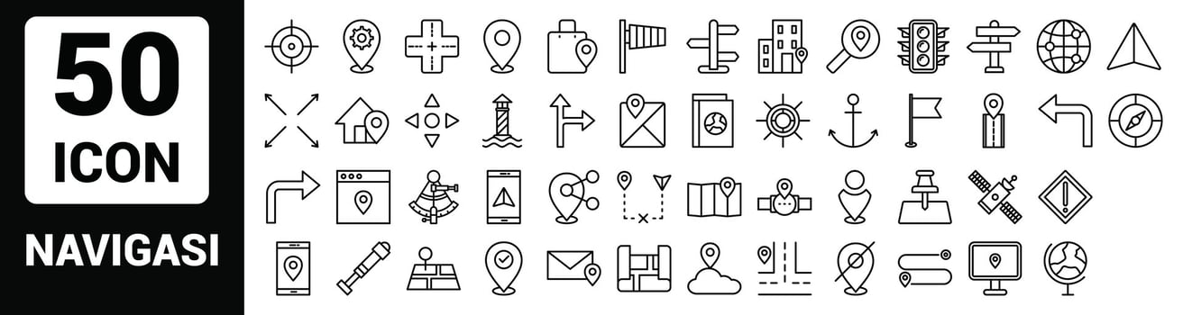Vector navigasi Line Outline Icon Set