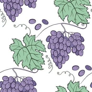 Floral grape seamless pattern. Vector hand draw cartoon style