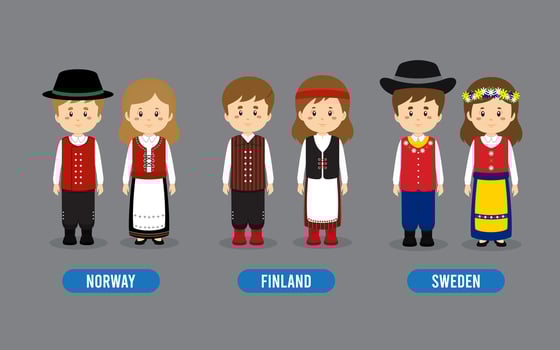 Set of European People Wearing Traditional Outfit vector