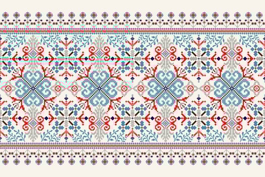 Floral Cross Stitch Embroidery on white background.geometric ethnic oriental pattern traditional.Aztec style abstract vector illustration.design for texture,fabric,clothing,wrapping,decoration,scarf.