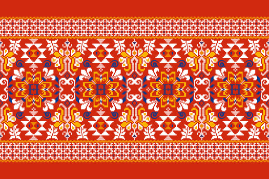 Floral Cross Stitch Embroidery on white background.geometric ethnic oriental pattern traditional.Aztec style abstract vector illustration.design for texture,fabric,clothing,wrapping,decoration,scarf.