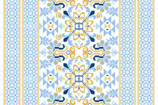 Floral Cross Stitch Embroidery on white background.geometric ethnic oriental pattern traditional.Aztec style abstract vector illustration.design for texture,fabric,clothing,wrapping,decoration,scarf.